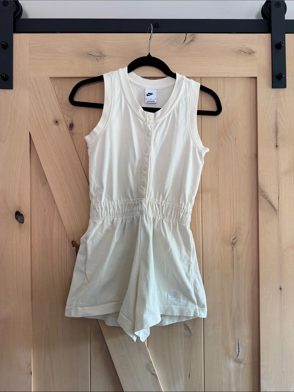 Nike Girls' Cream Sleeveless Romper with Elastic Waist